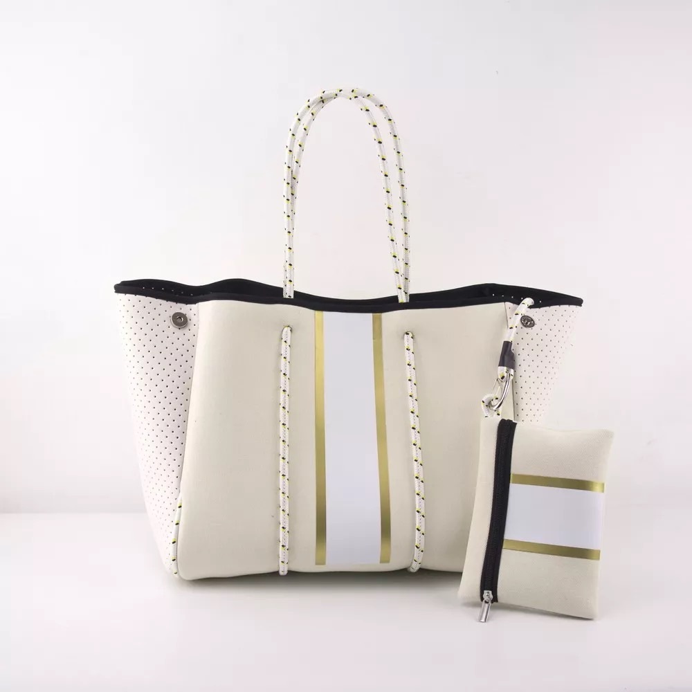 Beige gold  print  neoprene tote bag